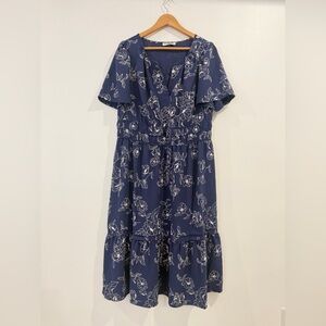Robbie Bee Blue Tiered Midi Dress 1X